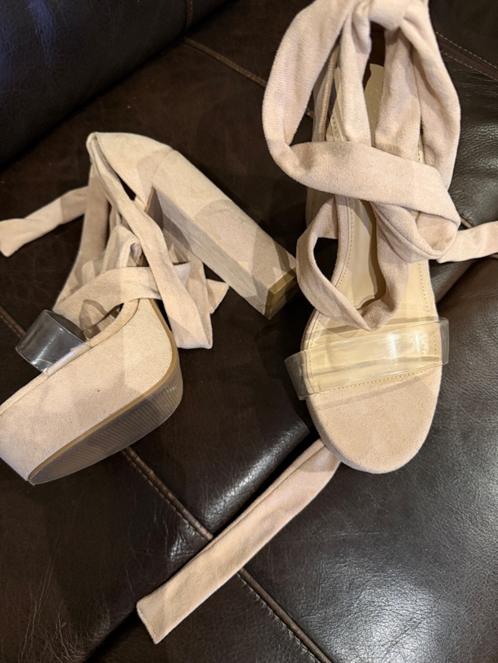 Charlotte Russe Blush Lace-Up Platform Sandals with Clear Strap